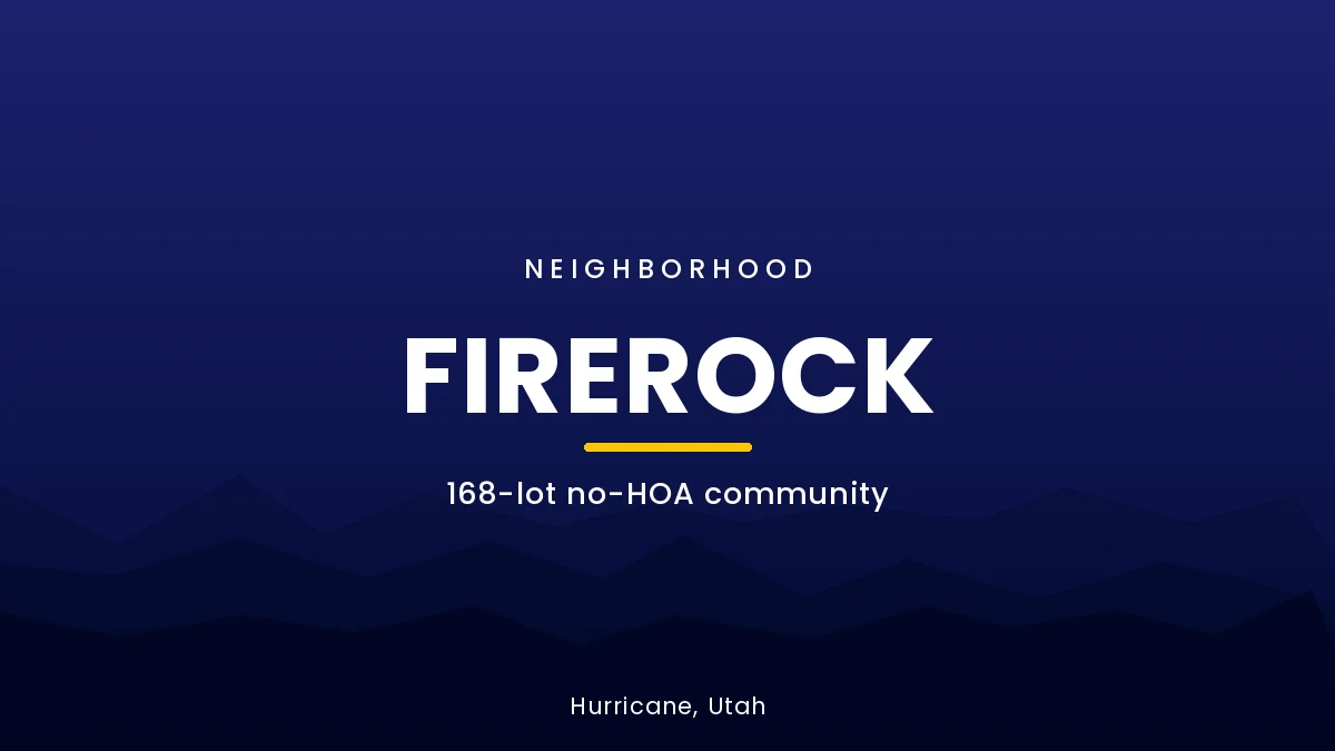 Firerock neighborhood card for Hurricane, Utah featuring 168 lots, no HOA, and golf course adjacency